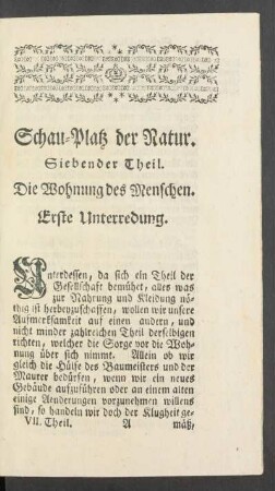 Die Wohnung des Menschen. Erste Unterredung.