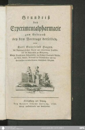 Grundriß der Experimentalpharmacie zum Gebrauch bey dem Vortrage derselben