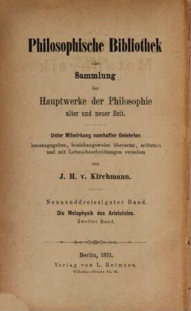Die Metaphysik des Aristoteles, 2