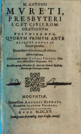 M. Antonii Mureti Orationum volumina duo. 1