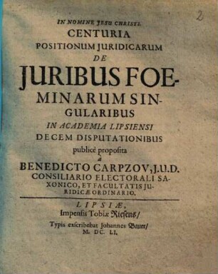 Centuria positionum iuridicarum de iuribus foeminarum singularibus