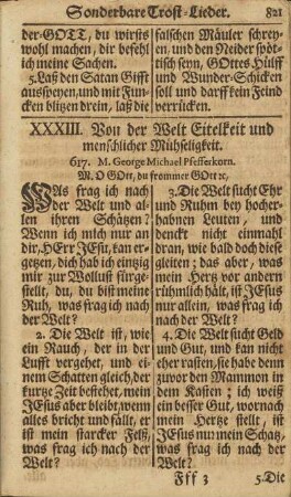 XXXIII. Von der Welt Eitelkeit udn menschlicher Mühseligkeit