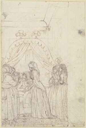 Lovelace liegt im Hintergrund des Zimmers auf einem Himmelbett