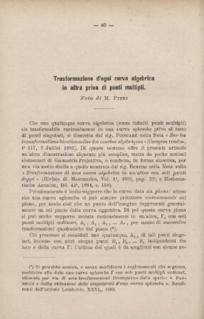 Trasformazione d'ogni curva algebrica in altra priva di punti multipli.