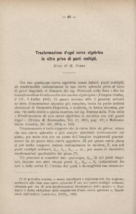 Trasformazione d'ogni curva algebrica in altra priva di punti multipli.
