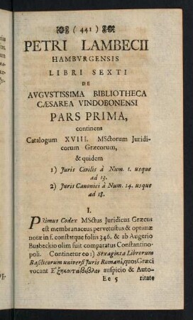 441-499, Petri Lambecii, Hamburgensis, Libri Sexti de Augustissima Bibliotheca Caesarea Vindobonensi