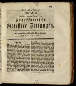 XLItes Stück Dienstags, den 23. May, 1769. - Ltes Stück Freytags, den 23. Junii, 1769.