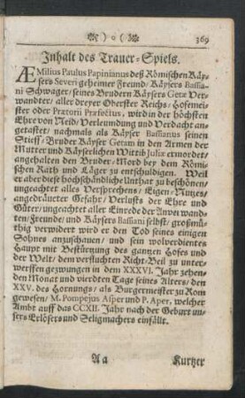 Inhalt des Trauer-Spiels.