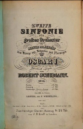 2. Sinfonie : für gr. Orchester ; [C-Dur] ; op. 61