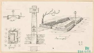 Fischer, Theodor; Soldatengräber - Grundriss, Ansicht, Perspektive, Schnitt