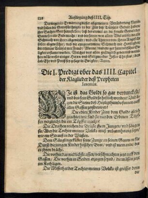 Die I. Predigt uber das IIII. Capitel der Klaglieder deß Propheten Ieremiae.
