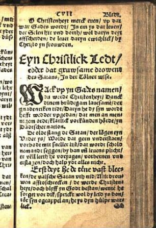 Eyn Christlick Ledt / edder dat gruwsame drowen des Satans / In der Cölner wise.