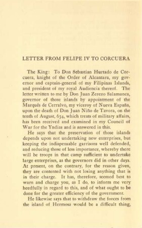 Letter from Felipe IV to Corcuera