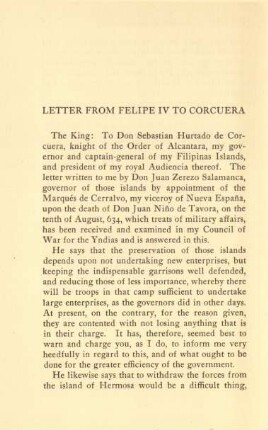 Letter from Felipe IV to Corcuera