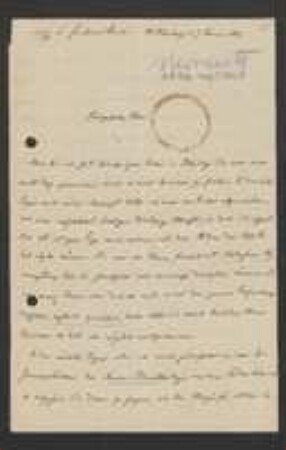 Brief von August Morawitz an Unbekannt