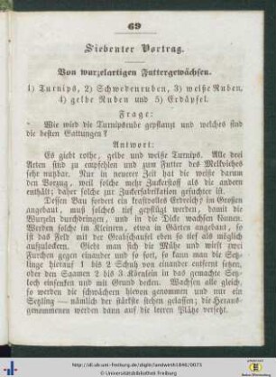 Siebenter Vortrag. Von wurzelartigen Futtergewächsen.