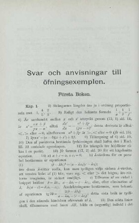 Svar och anvisningar till öfningsexemplen. Första Boken.