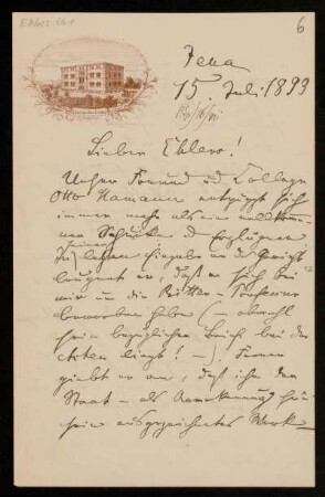 Nr. 6: Brief von Ernst Haeckel an Ernst Heinrich Ehlers, Jena, 15.7.1893