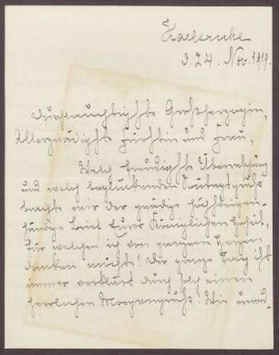 Schreiben von Emilie Göler von Ravensburg an Großherzogin Luise; Freude über einen Empfang bei der Großherzogin und Bericht über eine Vorlesung vor den Schülern über Paul von Hindenburg