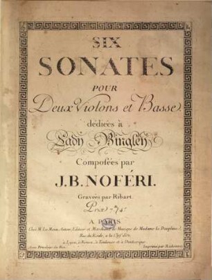 Six sonates pour deux violons et basse