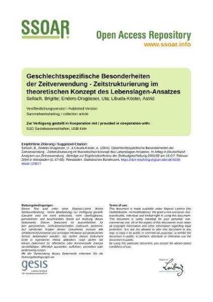 Geschlechtsspezifische Besonderheiten der Zeitverwendung - Zeitstrukturierung im theoretischen Konzept des Lebenslagen-Ansatzes