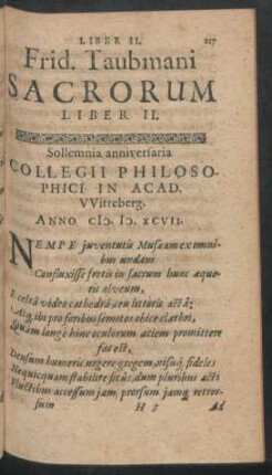 Frid. Taubmani Sacrorum Liber II.