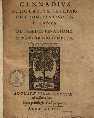 Gennadius, Scholarius, Patriarcha Constantinopolitanus, de praedestinatione