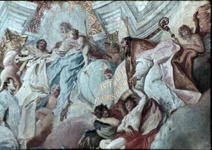 Der heilige Norbert empfängt das Skapulier von der Muttergottes und die Ordensregel vom heiligen Augustin