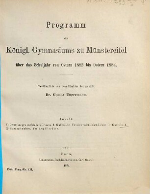 Programm : mit welchem zu der ... stattfindenden öffentlichen Prüfung und Schlussfeier ergebenst einladet. 1883/84