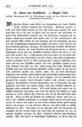 91. Union der Landstände. 1. August 1523.