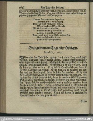 Evangelium am Tage aller Heiligen, Matth. V, 1-12