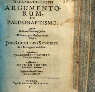 Declaratio brevis argumentorum, de paedobaptismo