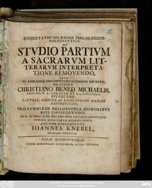 Dissertatio Solemnis Philologico-Hermenevtica De Stvdio Partivm A Sacrarvm Litterarvm Interpretatione Removendo