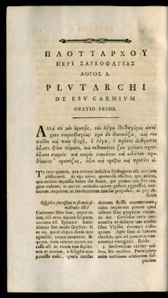 Plutarchi De Esu Carnium Oratio Prior