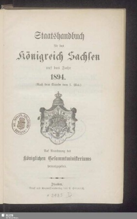 1894: Staatshandbuch für den Freistaat Sachsen