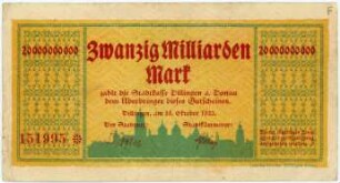 Geldschein / Notgeld, 20 Milliarden Mark, 16.10.1923