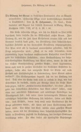 615-616 [Rezension] Holzammer, Johann Baptist, Die Bildung des Klerus in kirchlichen Seminarien oder an Staatsuniversitäten