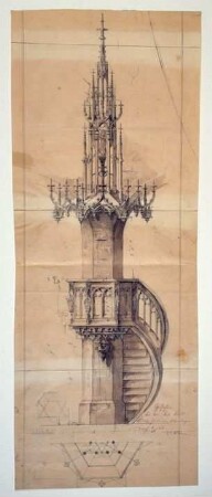 Entwurfszeichnung zur Kanzel in Zolling, Pfarrkirche St. Johann Baptist