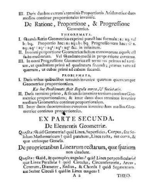 De Ratione, Proportione, & Progressione Geometrica.