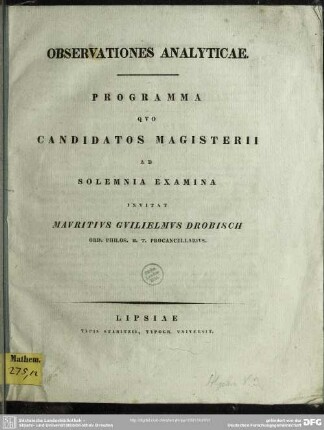 Observationes analyticae : Programma