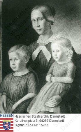 Clemm, Emilie geb. v. Grolman (1818-1890) / Porträt mit Söhnen Konrad (1843-1881) und Wilhelm (1845-1883) / Kniestück