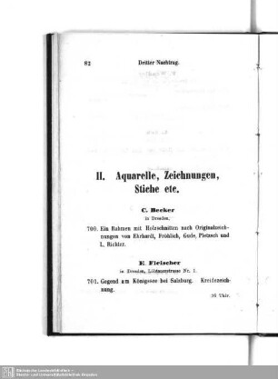 II. Aquarelle, Zeichnungen, Stiche etc.