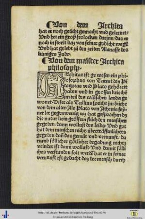 Von dem maister Archita philosopho
