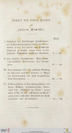 Inhalt des ersten Heftes im zweiten Semester