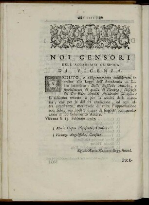 Noi Censori Dell' Accademia Olimpica Di Vicenza.