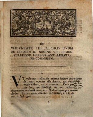 De Volvntate Testatoris Dvbia Ob Errorem In Nomine Vel Demonstratione Heredis Avt Legatarii Commissvm