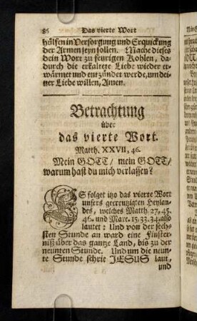 86-95, Es folget itzo das vierte Wort unsers gecreutzigten ...