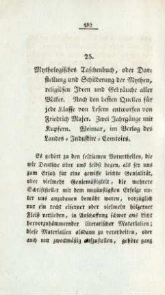 25. Mythologisches Taschenbuch, oder Darstellung und Schilderung der Mythen, religiösen Ideen und Gebräuche aller Völker ...