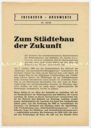 Heft aus der Schriftenreihe des Parteivorstandes der SPD "Tatsachen - Argumente" zum Thema Städtebau