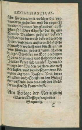 Am Festage der Reinigung Marie Messegesang/ oder Sequentz.